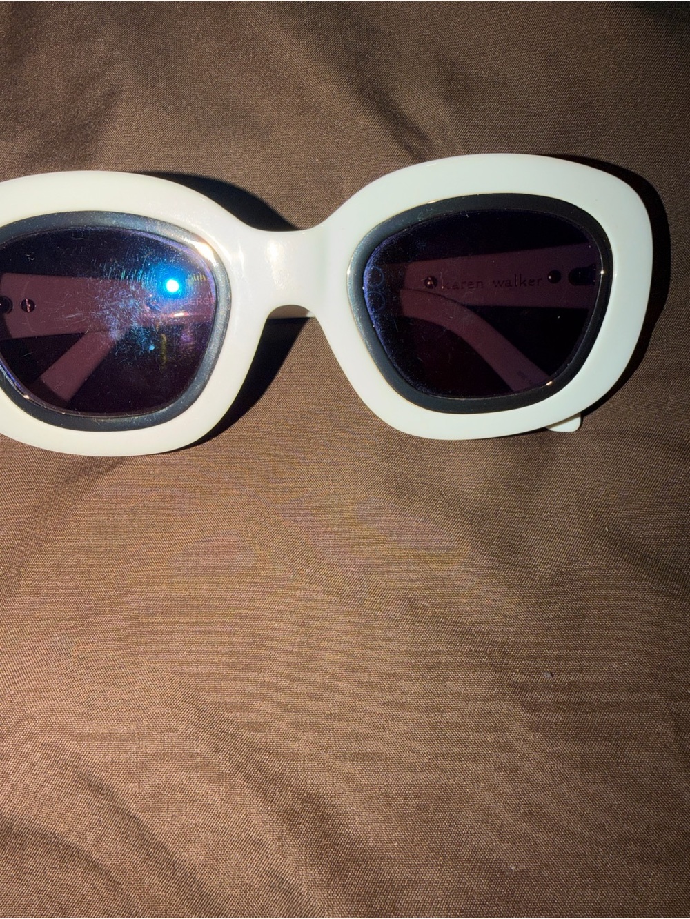 Karen Walker White Oval Frame Sunglasses with Dark Lenses